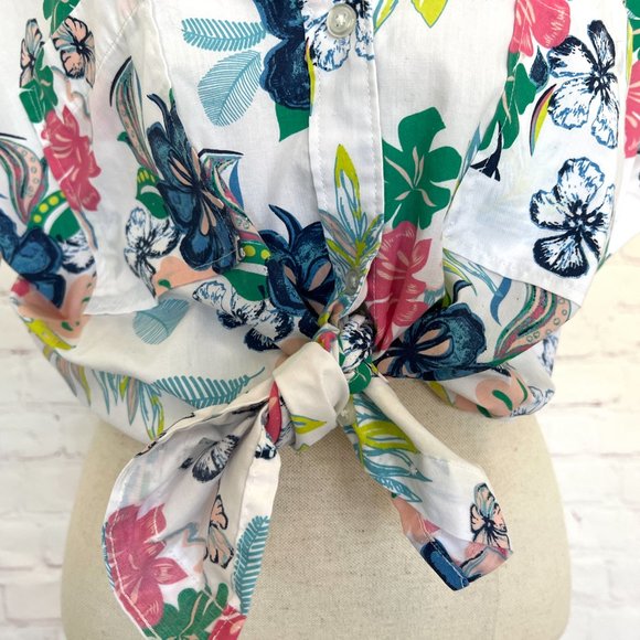 80's American Sweetheart Floral Print Short Sleeve Blouse - Crop Top - Medium - Picture 8 of 9